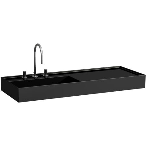 Lavabo KARTELL 1200 x 460 mm, balda derecha sin rebosadero, versión 3 grifos negro LAUFEN (1/5)