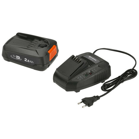 GARDENA Kit Batería y Cargador POWER FOR ALL 18V/45 de 2,5 Ah + Cargador rápido AL 1830 CV, capacidad de la batería 2,5 Ah, tiempo de carga de 60 minutos (14906-20) (1/2)
