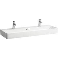 Lavabo VAL 1200 x 420 mm con rebosadero, 2 orificios para grifería, blanco LCC LAUFEN