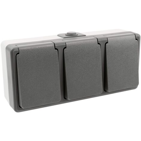 Feuchtraum Dreifachsteckdose Serie Secure Aufputz IP44 250V grau 3-fach Steckdose