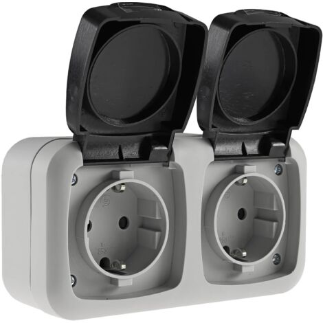 Feuchtraum Doppel-Steckdose IP44 Aufputz 2-fach Steckdose horizontal