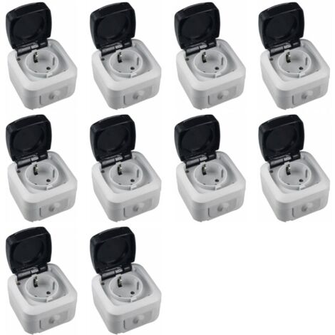 10 Feuchtraum Steckdosen AP IP44 250V 16A Aufputz Steckdose 10er Set