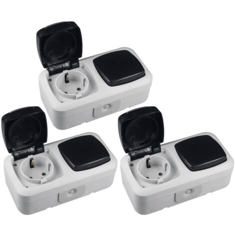3x Feuchtraum IP44 250V 10A 16A Kombi Schalter Steckdose Aufputz