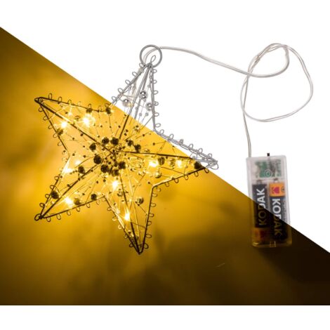 LED Metall Stern zum Aufhängen, 10 LEDs, Batteriebetrieb, mit Timer (1/5)