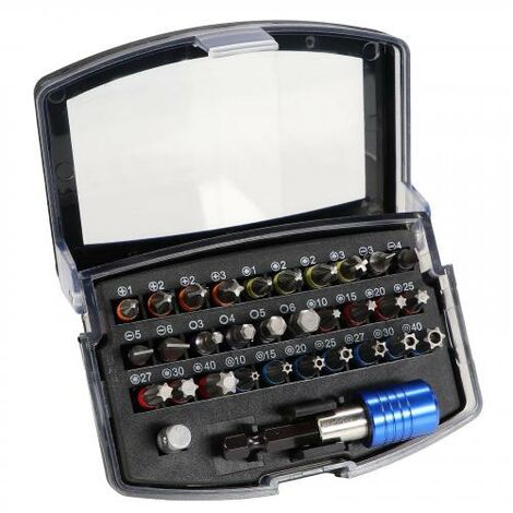 Bitsatz S2 Stahl 32 teilig Box mit Gürtelclip Bit Set mit Magnet  Schnellwechsel Bithalter