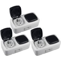 3x Feuchtraum IP44 250V 10A 16A Kombi Schalter Steckdose Aufputz