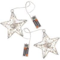 2er Set LED Metall Sterne zum Aufhängen, Batteriebetrieb, Timer