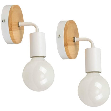 iDEGU Lot de 2 Applique Murale Interieur Lampes Murale en Métal et Bois Éclairage Mural pour Chambre, Salle de Bains ,E27 Blanc