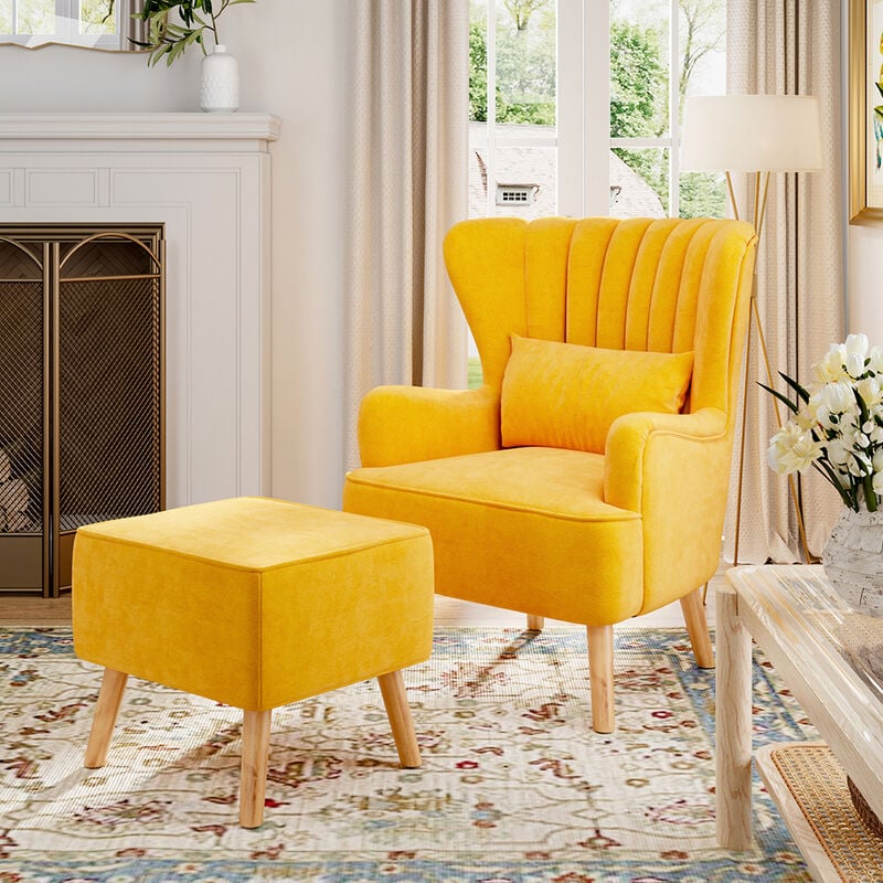 Suede fabric lined 2025 wingback armchair & footstool