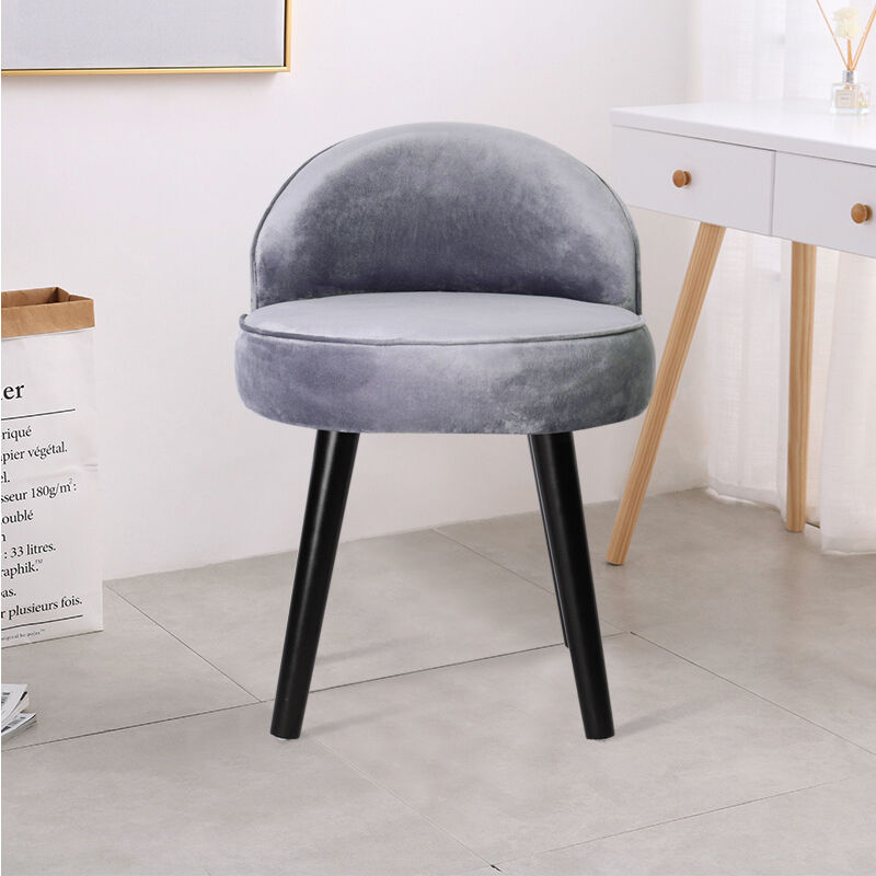 grey velvet stool for dressing table Silver Velvet Flower Chrome Vanity Stool