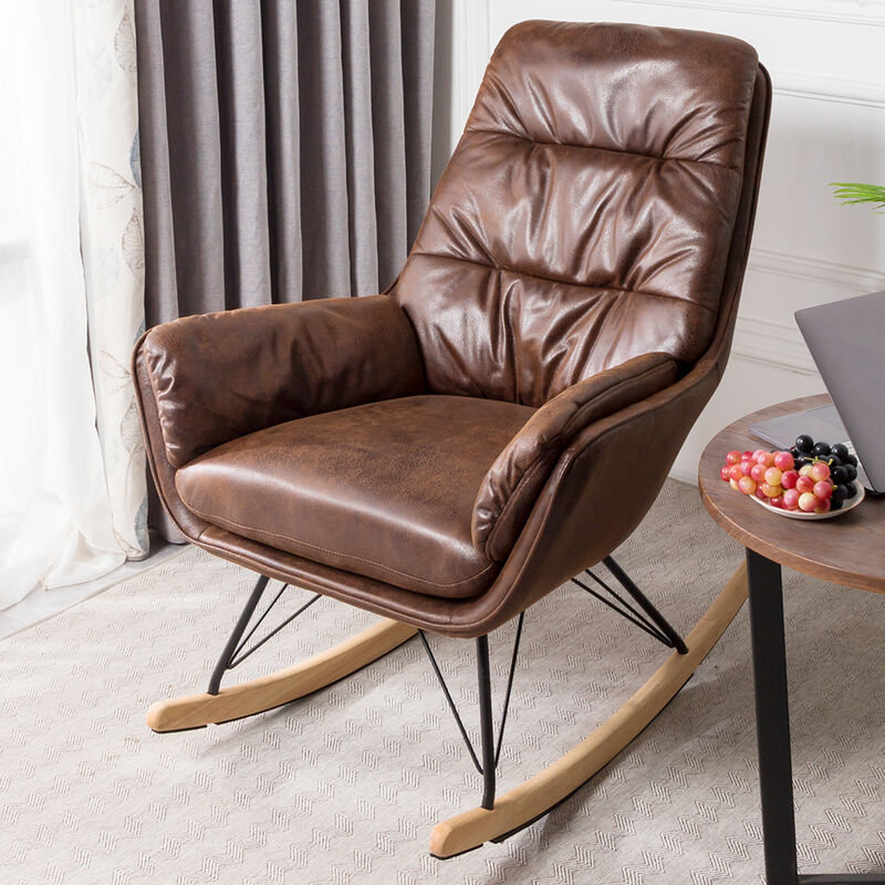 Bronzing Leather Rocking Chair Armchair, Leather Rocking Recliner
