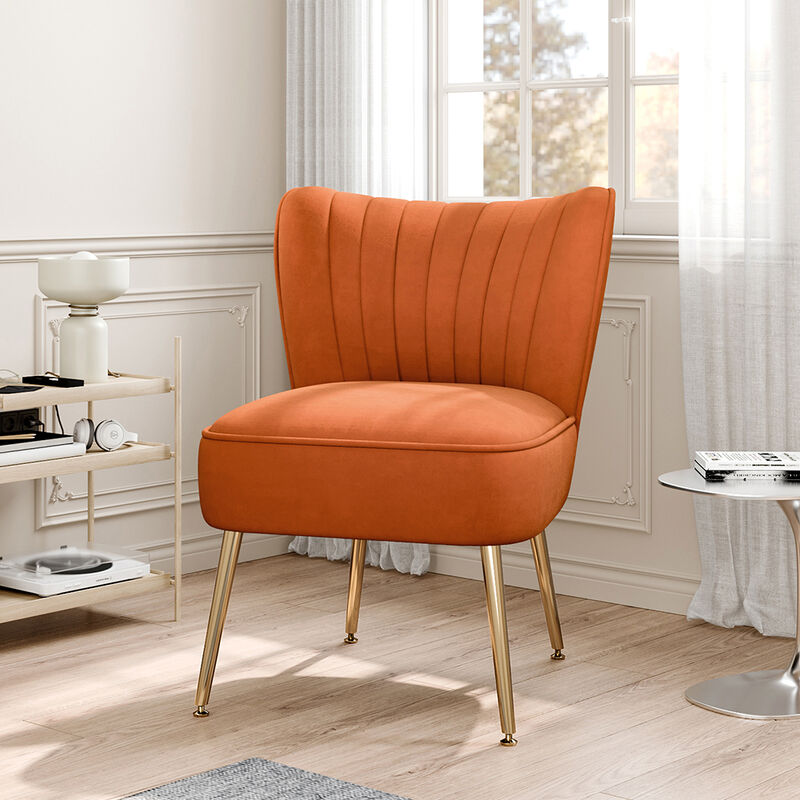 Frosted Velvet Cocktail Accent Chair Orange