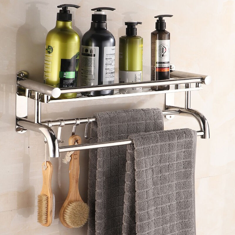 Double Towel Bars, 2-Tier Bathroom Towel Ladder Rack, Wall Mounted Towel  Holder with Hooks for Bathroom or Kitchen Accessory (2 Bar 40cm) :  : Everything Else