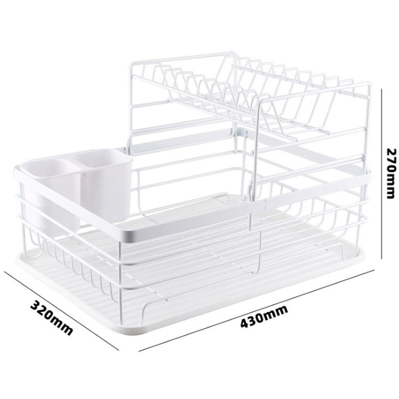 2-Tier Dish Drainer Rack with Drip Tray Metal Wire Cutlery Holder Plate  Draining