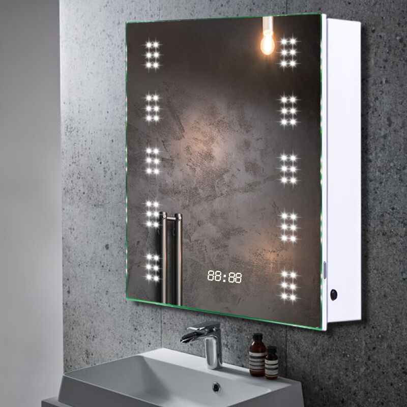 LED Illuminated Bathroom Mirror Cabinet with Lights Shaver Socket Demister  and Sensor 500x700MM