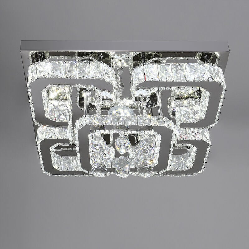 50cm Square Led Crystal Chandelier Pendant Ceiling Light Cool White - Flush Ceiling Lights For Bedroom Uk