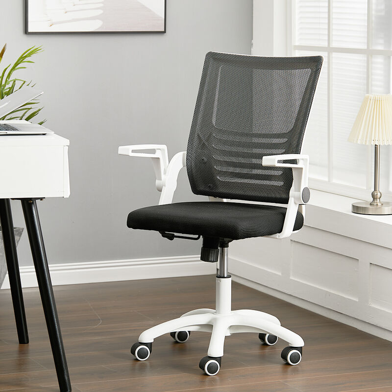 Mesh Office Chair Ergonomic Design with White Flip up Armrests, Black