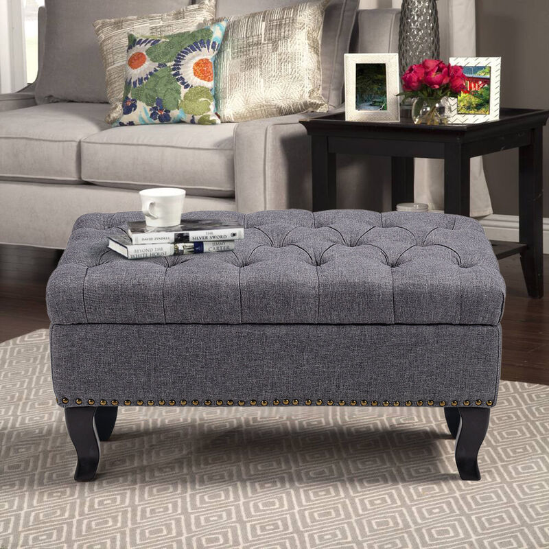 Upholstered Chesterfield Footstool Pouffe Fabric Foot Stool Seat Small Bench