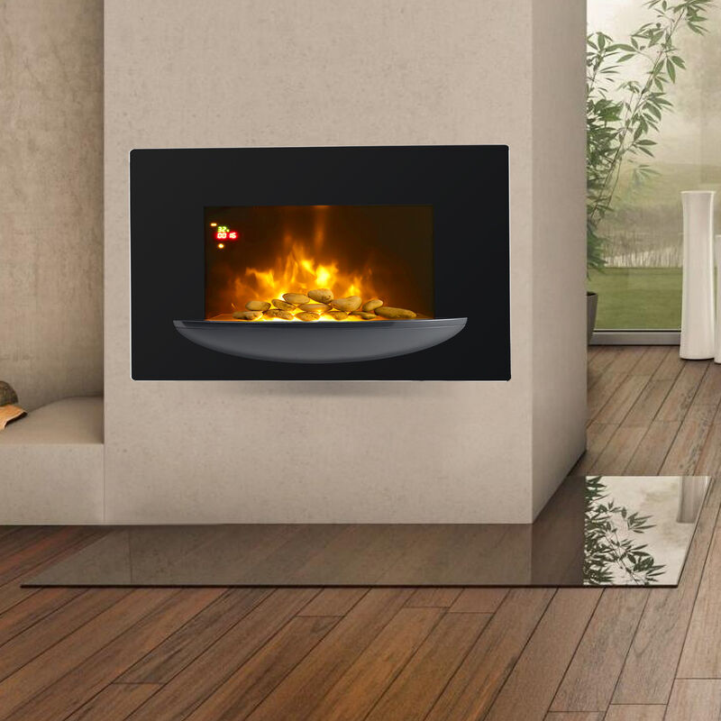 Wall Mount Electric Fireplace LED 7 Flame Colours Fire Heater