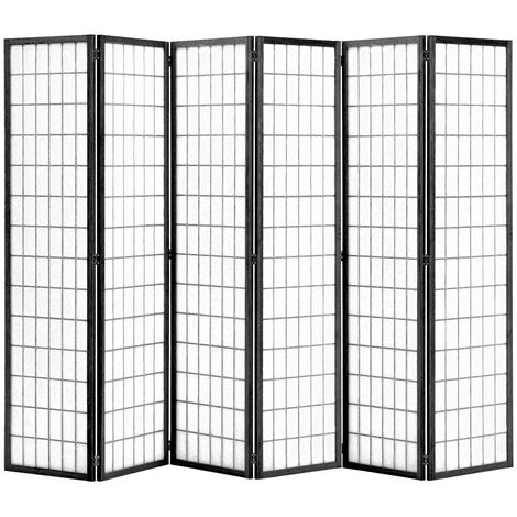 Black 6 Panel Solid Wood Folding Room Divider Privacy Screen