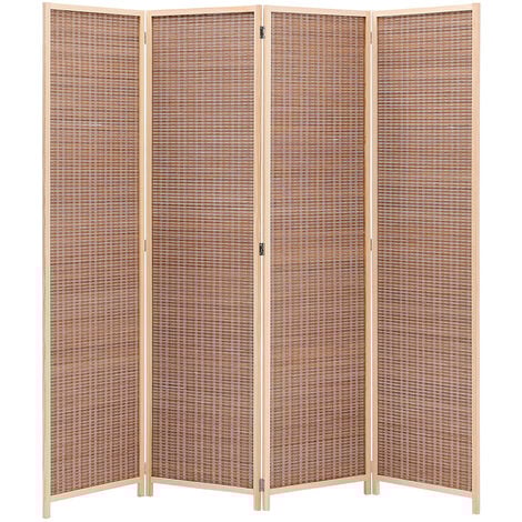 Brown Bamboo Woven 4 Panel Folding Room Divider Privacy Screen