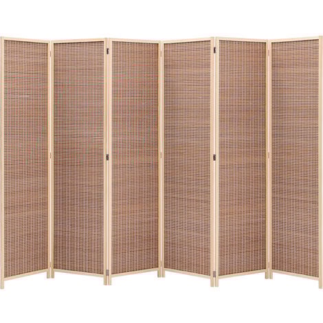 Brown Bamboo Woven 6 Panel Folding Room Divider Privacy Screen