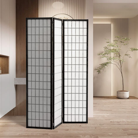 Black 3 Panel Solid Wood Folding Room Divider Privacy Screen