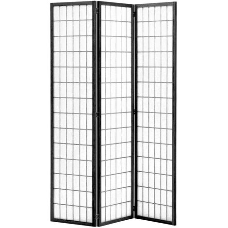 Black 3 Panel Solid Wood Folding Room Divider Privacy Screen