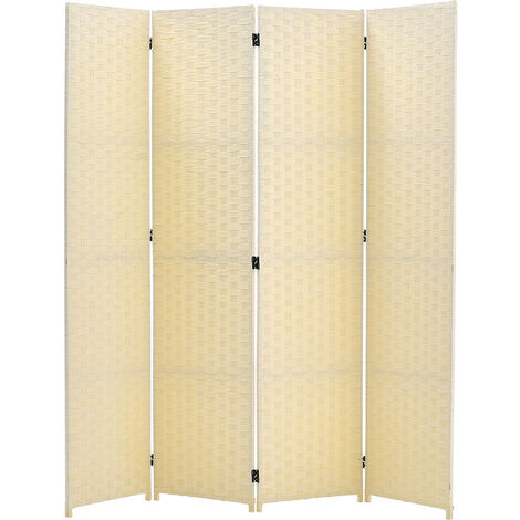 Ivory Woven Fiber 4 Panel Folding Room Divider Privacy Screen