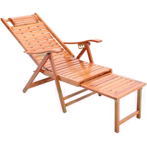Bamboo Foldable Recliner Lounge Chair with Footrest with Retractable Footrest