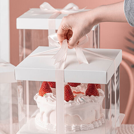 37cm Clear Plastic Cake Gift Box with Ribbon