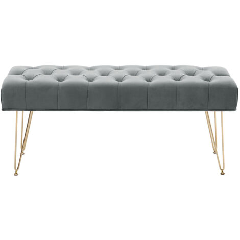 Velvet Buttoned Ottoman Footstool Gold Chrome Legs,Grey