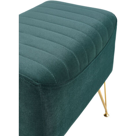 Green Soft Channel Velvet Stool with Gold Legs