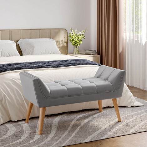 Grey Tufted Velvet Bed Bench