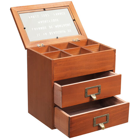 Brown 3 Tier Wood Organizer Rustic Jewelry Box