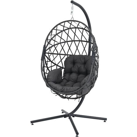 Woven Outdoor Egg Chair with Stand and Cushion