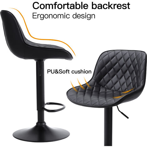 2 Pcs Faux Leather Height Adjustable Bar Stool Black
