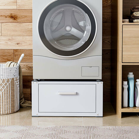 Washing Machine Dryer Pedestal with Practical Drawer, White