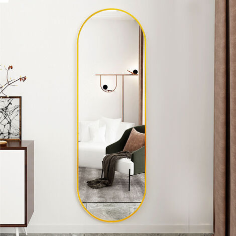Modern Oval Metal Full Length Wall Mirror Gold