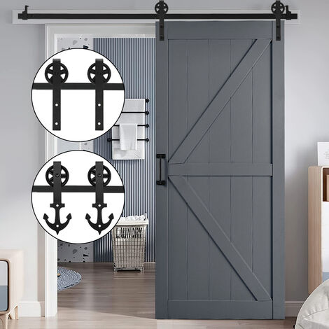 Rustic Barn Door Hardware Kit with Wheel Rollers 6.6ft