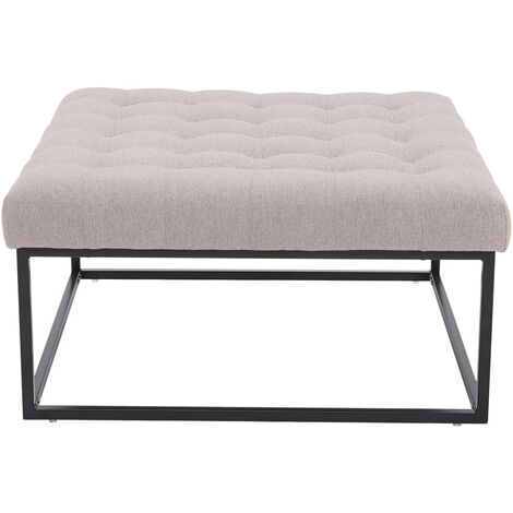 Square Linen Footstool with Metal Frame