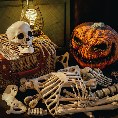 Livingandhome 24pcs Halloween Realistic Skull and Bone Skeleton Decoration  Kit
