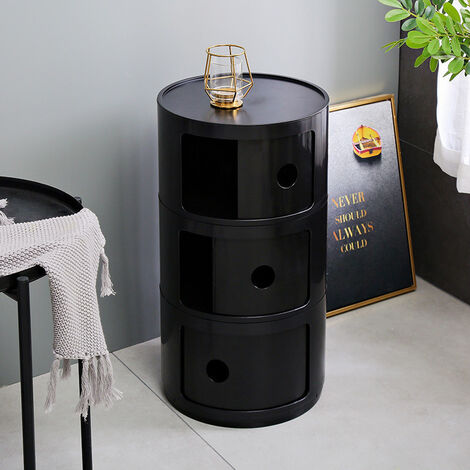 32cm Cylindrical 3 tiered Drawer Storage Drawer Unit,Black (1/5)