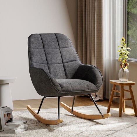 Livingandhome Grey High Back Linen Upholstered Rocking Chair