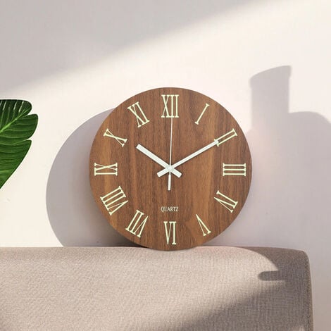 Modern Luminous Wood Silent Roman Numeral Wall Clock