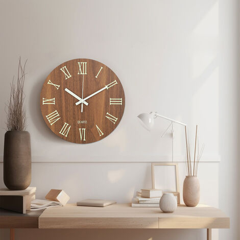 Modern Luminous Wood Silent Roman Numeral Wall Clock