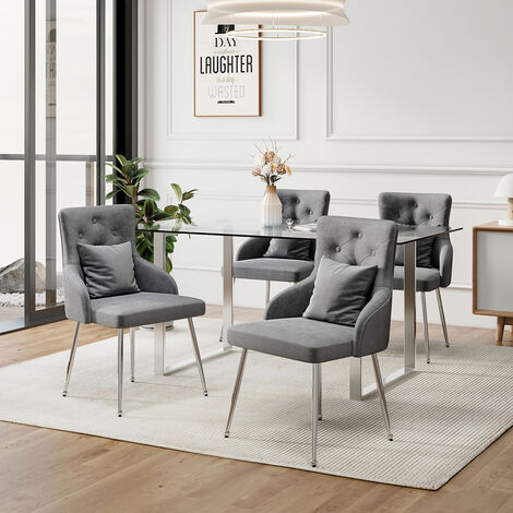 Grey Velvet Tufted Dining Chair with Cushion