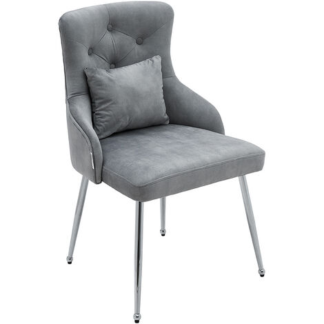 Grey Velvet Tufted Dining Chair with Cushion