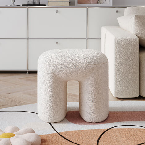 Modern Teddy Bear Fur Upholstered Ottoman