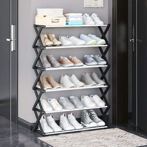 Black Foldable 6 Tier Metal Shoe Rack